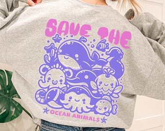 Sudadera Ocean Animal Proteger nuestros océanos Estilo inspirado en el océano Salvar el océano Medusa Sudadera playera Planeta sobre ganancias Tiburón ballena