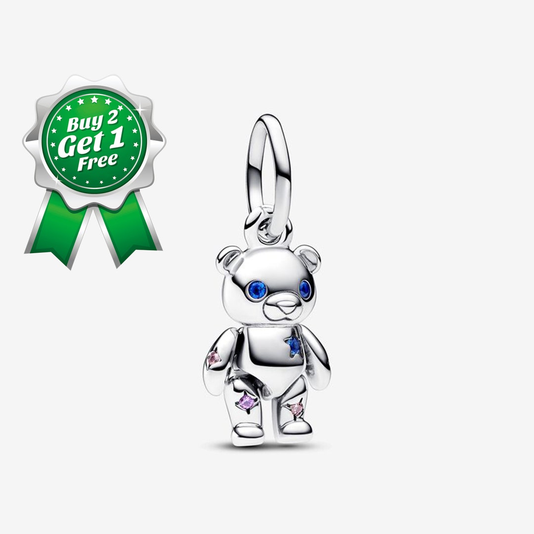 Movable Teddy Bear Dangle Charm, S925 Sterling Silver Charm, Charm for