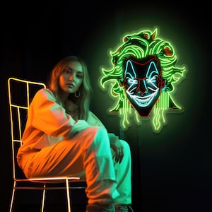 Clown Acrylic Neon LED Sign: Wall Art, Men & Boyfriend Gift for Funky Home Decor, Bedroom Lights, Apartment,  Game - Living Room, Man Cave