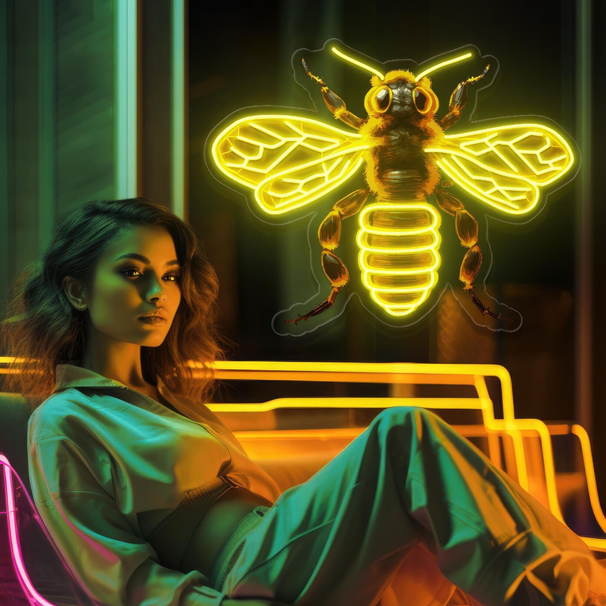 Insegna Al Neon LED A Forma Di Ape - Decorazione Murale Dimmerabile Per Casa E Festa - 3