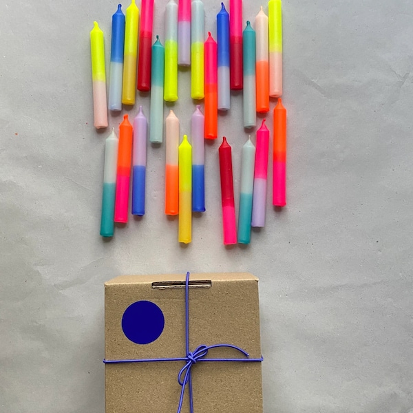 Minidisko 24er BOX Geburtstagskerzen | Neon | Dip Dye | Kleine Kerzen | Kindergeburtstag