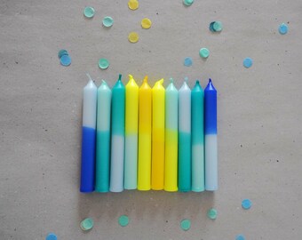 Lieblicht | 6er Set, 10er Set Geburtstagskerzen | Neon | Dip Dye | Kleine Kerzen | Kindergeburtstag | blau_türkis_neongelb