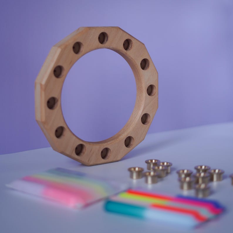 Birthday ring set complete with brass inlays, candles and solid beech wood ring | Square | Small party | Children's birthday image 6