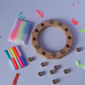 Birthday ring set complete with brass inlays, candles and solid beech wood ring | Square | Small party | Children's birthday image 3
