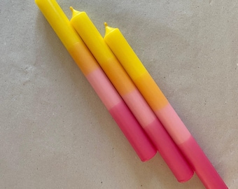 Friendly light | yellow_pink_rose | 3-piece set of taper candles | colorful candles | small party | dip dye | gift