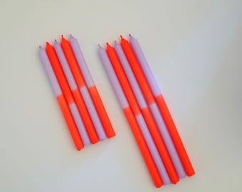 Crocuses_slim | Set of 5 taper candles | neon orange_violet | 18 or 25 x 1.3 cm | Small party