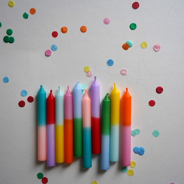 Colorsmore | Set of 6, Set of 10 Birthday Candles| colorful | Dip Dye | Small candles | Children's birthday