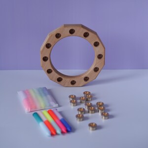 Birthday ring set complete with brass inlays, candles and solid beech wood ring | Square | Small party | Children's birthday image 5