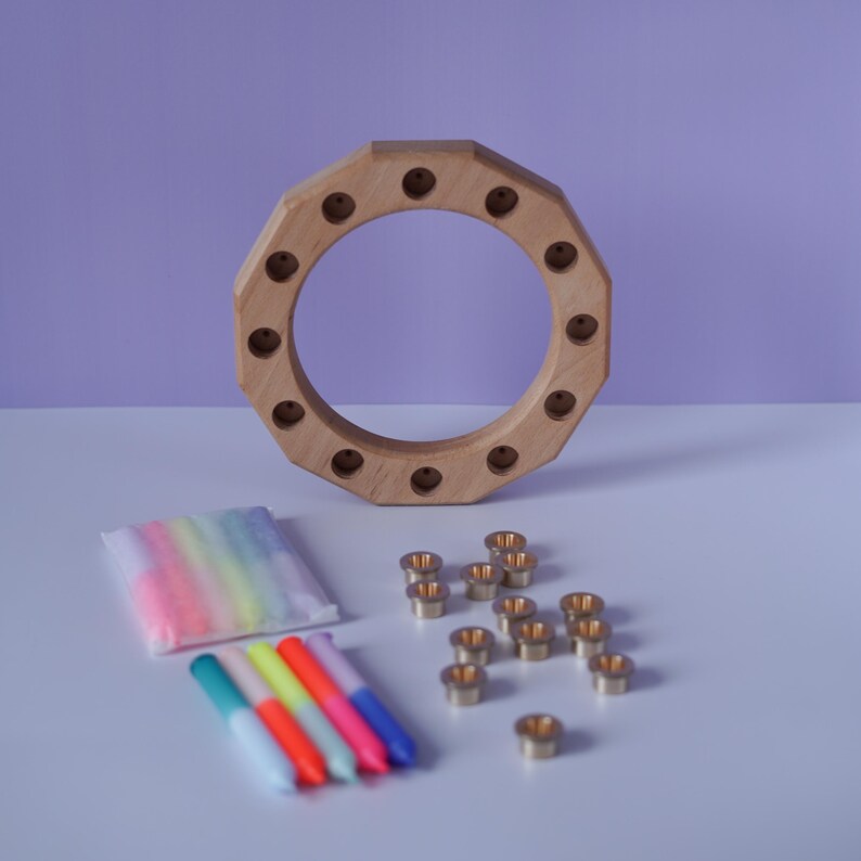 Birthday ring set complete with brass inlays, candles and solid beech wood ring | Square | Small party | Children's birthday image 5
