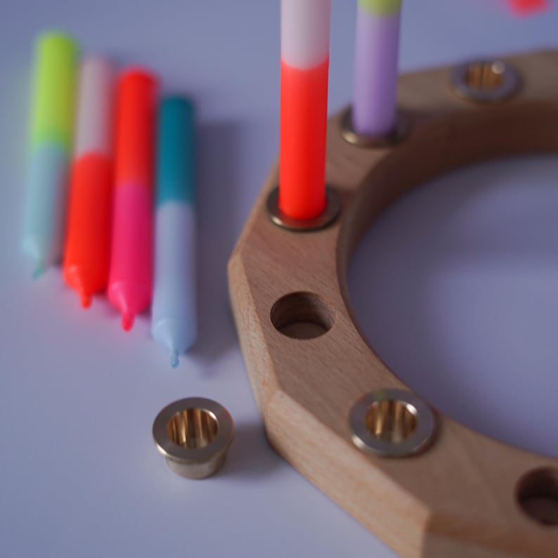 Birthday ring set complete with brass inlays, candles and solid beech wood ring | Square | Small party | Children's birthday image 4