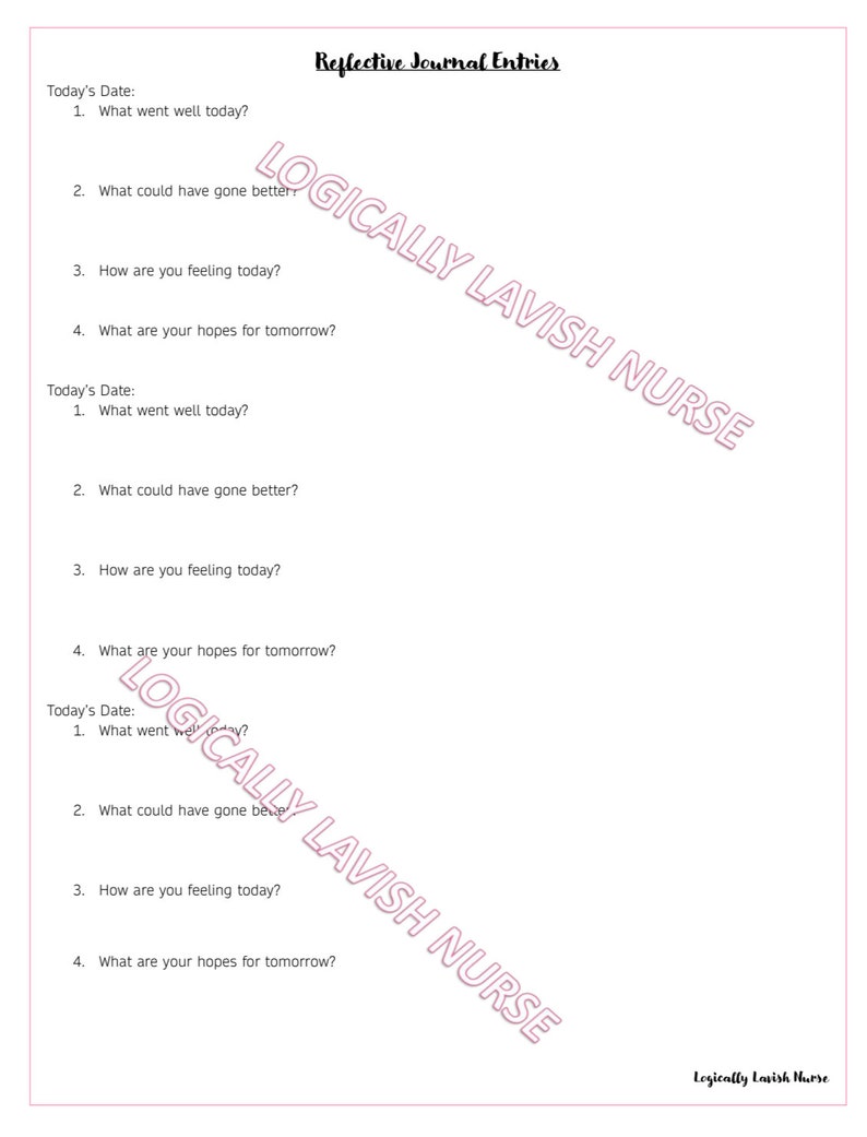 Nursing Templates- Reflective Journal Entry Digital/printable Download ...