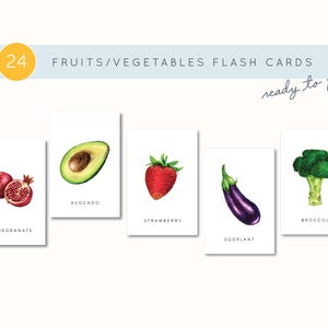 24 Flash Cards Fruits et Légumes | Cartes Flash Montessori | Cartes éducatives | Ressource d'apprentissage précoce pour les tout-petits | TÉLÉCHARGEMENT NUMÉRIQUE