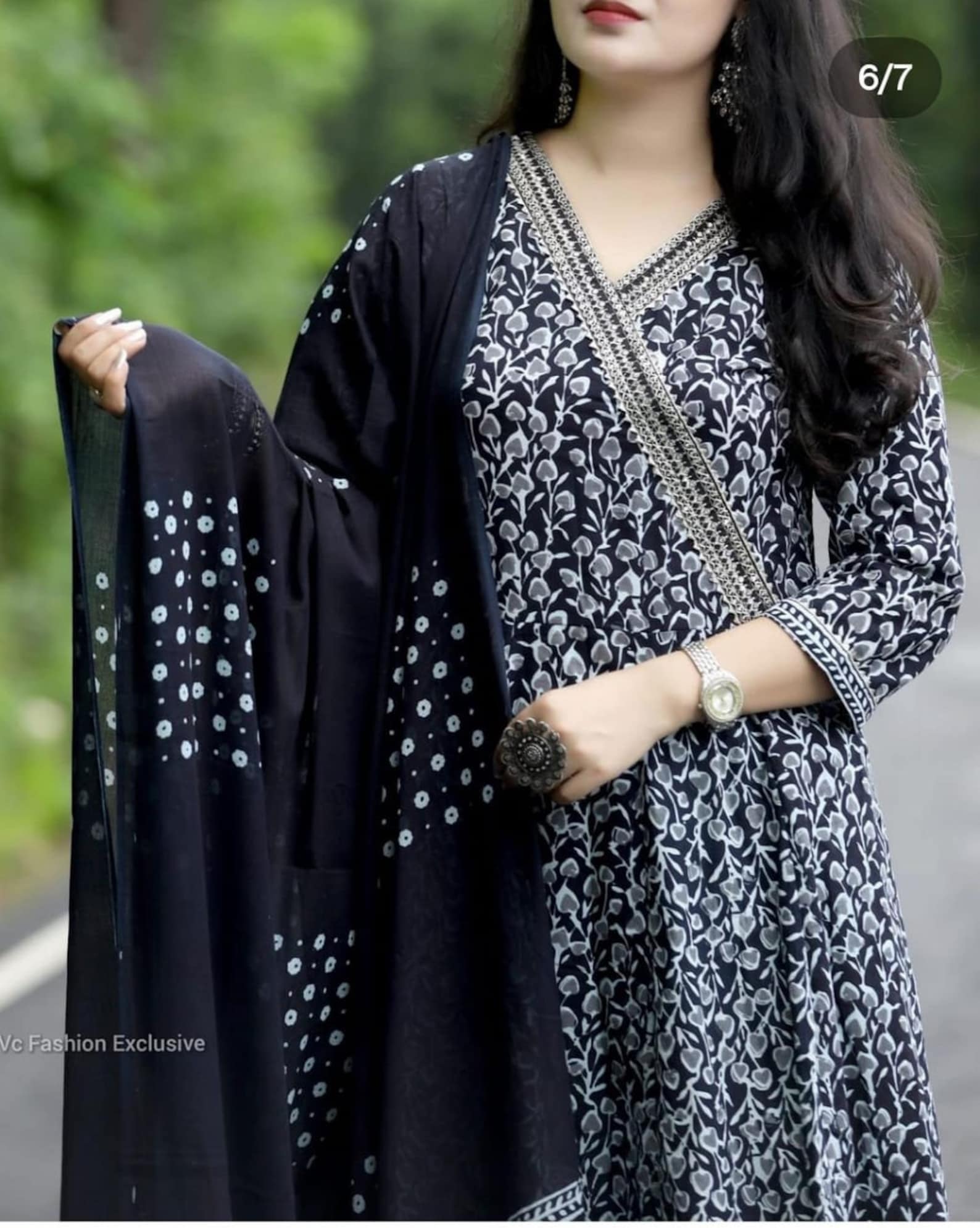 Black Block Printed Salwar Kameez Kurta Set with Dupatta for Women