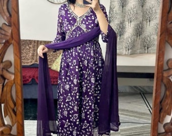 Designer alia cut kurta set with dupatta, purple kurta pant set, salwaar kameez 3PCs, kurta kurti set, ready to wear kurtis, wedding dress