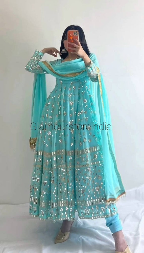Fully Readymade Anarkali Gown Women Kurti Set Indian Festival Party Wear  Dress . - Dresses