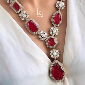 Red Sabyasachi inspired uncut polki Kundan choker Necklace,Indian Bridal Jewelry,Bollywood Sabyasachi Necklace Handmade Necklace Set