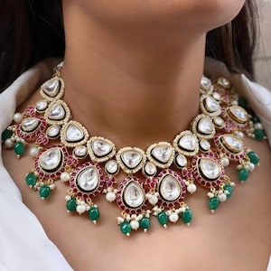 Polki Necklace Sabyasachi Jewelry Polki Jewelry Moissanite Polki Necklace Uncut Polki Victorian Kundan Necklace Uncut Kundan Jewelry Set