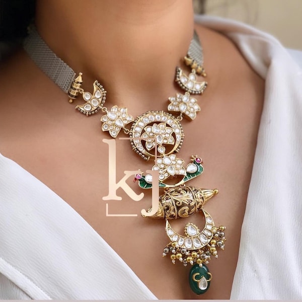 Royal Kundan & Polki Schmuck Set - Traditioneller indischer Bollywood Halsreif, viktorianische Halskette - Zeitlose Schönheit