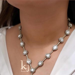 Emerald Green Long Victorian Moissanite Polki Kundan Necklace Statement Long Set Semi Precious Rani Indian Wedding Wedding Necklace Set