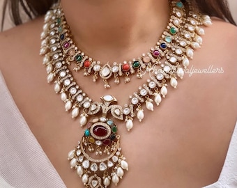 Victorian Wedding Glamour - Kundan Necklace Set with Vintage Diamond Indian Jewelry