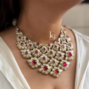Collar nupcial Kundan fino con polki de moissanita inspirado en Sabyasachi, joyería de diseñador premium, collar llamativo, conjunto de joyería pakistaní