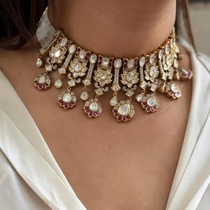 Premium Quality Moissanite Necklace Designer Uncut Polki Necklace Pakistani Jewelry Wedding Choker Sabyasachi Inspired Bollywood Jewelry