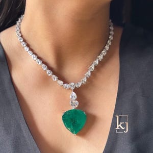 Cz American Diamond necklace/Diamond/CZ Stones Necklace Set/Elegant/Unique Jewelry/Bollywood/Indian Wedding/Bridal Green Emerald Necklace