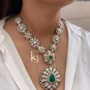 Sabyasachi Inspired Kundan Necklace Set Doublet Jewelry Designer Necklace Kundan Polki Jewelry Handmade Jewelry Long Green Necklace Set