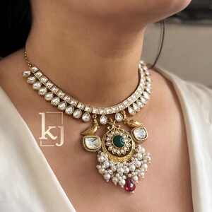 Premium Green Kundan Moissanite Polki Necklace Sabyasachi Victorian Necklace Set/ Green Amrapali Set Pakistani Jewelry Wedding Jewelry Set