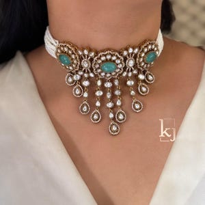 Sabyasachi Indian Jewelry,Mint Green Choker Indian Choker Punjabi Necklace Bollywood Jewelry Doublet Gold Choker Indian Pearl Choker