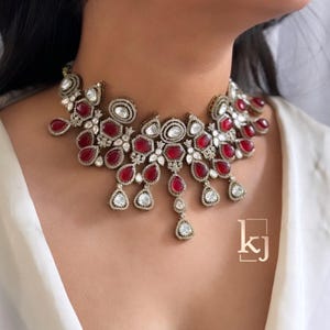 Luxurious Choker Red Doublet Stone Uncut Moissanite Polki Kundan wedding Jewelry Sabyasachi Jewelry Tyaani Set Pakistani Jewelry