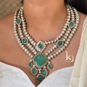 Premium Sabyasachi Inspired Bridal Indian Kundan Jewelry Mint Green Uncut Moissanite Polki Kundan wedding Jewelry Polki Kundan Indian Bridal