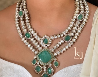 Conjunto de joyería nupcial Kundan verde menta, collar inspirado en Sabyasachi