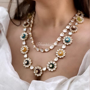 Sabyasachi inspired Navaratna Necklace Set  / Long Indian Necklace/ Indian Jewelry/ Red beads Long Necklace/ Pakistani Jewelry