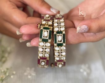 Ruby & Green Polki Bangles (Set of 2), Indian Bridal Jewelry