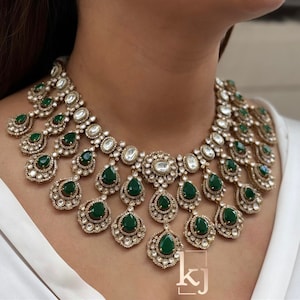 Bridal Designer kundan Set, Green Kundan Necklace Set Wedding Jewelry, Bollywood Jewelry Indian Jewelry Kundan Bridal Choker Set