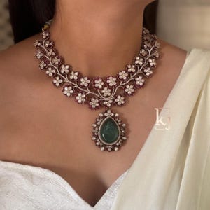 Sabyasachi Polki Necklace Emerald Green Kundan Necklace Sabyasachi Inspired Moissanite Polki Fine Kundan Bridal Necklace Set Indian Necklace