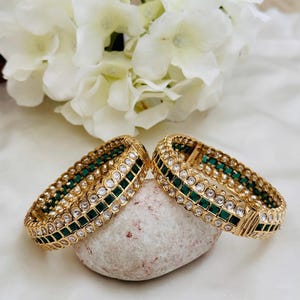 Gold Kundan Polki Bangles/Indian Kada/Pakistani Bangles/Punjabi kundan Bangles/ Indian Bracelets Wedding Jewelry Green Bangles Gift For Her