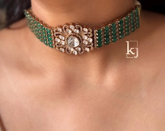 Green Polki Kundan Choker: Sabyasachi Style, Victorian Indian Jewelry