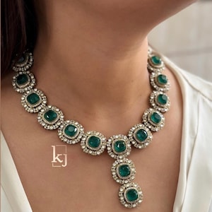 Green Doublet Moissanite Polki Kundan Necklace, Victorian Indian Jewelry, Designer Necklace, Wedding Necklace, Pakistani Jewelry,