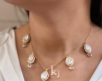 Sabyasachi Inspired Kundan Polki Layered Long Necklace Set Indian Bridal Wedding Jewelry Statement Piece