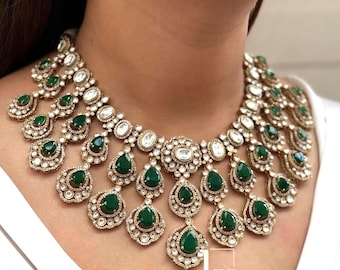 Green Kundan Choker Set, Bollywood Bridal Jewelry