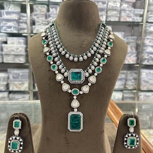 Conjunto de colar Kundan Polki verde esmeralda, gargantilha para noiva, joia de casamento indiana para presente.