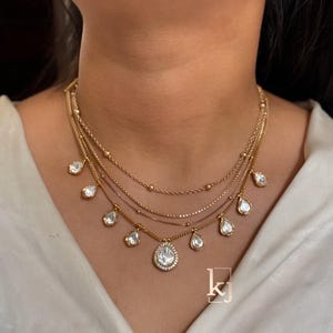 Uncut Kundan Polki Necklace Sabyasachi Inspired 3 Layer Chain Set Indian Necklace Polki Jadau Kundan Set Moissanite Necklace Delicate Set