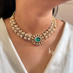 Emerald Polki Kundan Choker Necklace Sabyasachi Jewelry Green Kundan Choker India Bridal Jadau Jewelry Moissanite Polki Diamond Choker Set