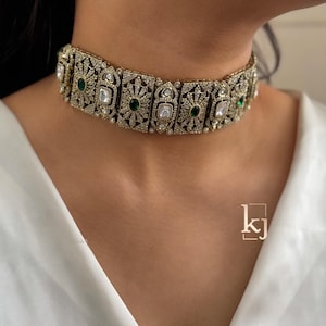 Sabyasachi Inspired Uncut Polki Kundan Choker Set with CZ Choker Set Indian Wedding Necklace Set/Pakistani Jewelry/Traditional Jewelry