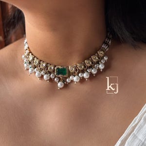 Polki Necklace Green Kundan Jewelry Sabyasachi Inspired Victorian Polki Diamond Choker Jadau Jewelry Moissanite Polki Jewelry India Set