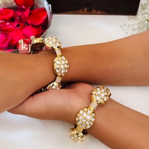 Kundan Bangles Pair Polki Bangles Sabyasachi Inspired Jewelry Ruby Kundan Kada Moissanite Polki Kundan Bracelet Gold India Kada Bangles