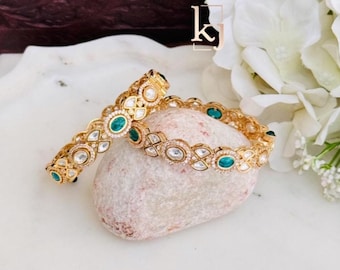 Antique Gold Polki Bangles, Indian Wedding Kada (Size 2.4 Openable)