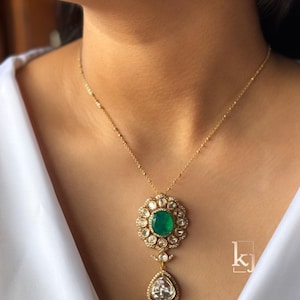 Collar Kundan con colgante verde esmeralda, joyería nupcial india, regalo de boda para ella.